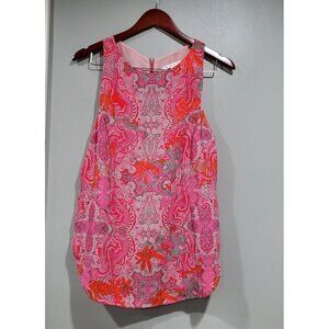 CAbi Women's Jubilee Pink Red Paisley Tank Top Size S Sleeveless Zip Back Lined